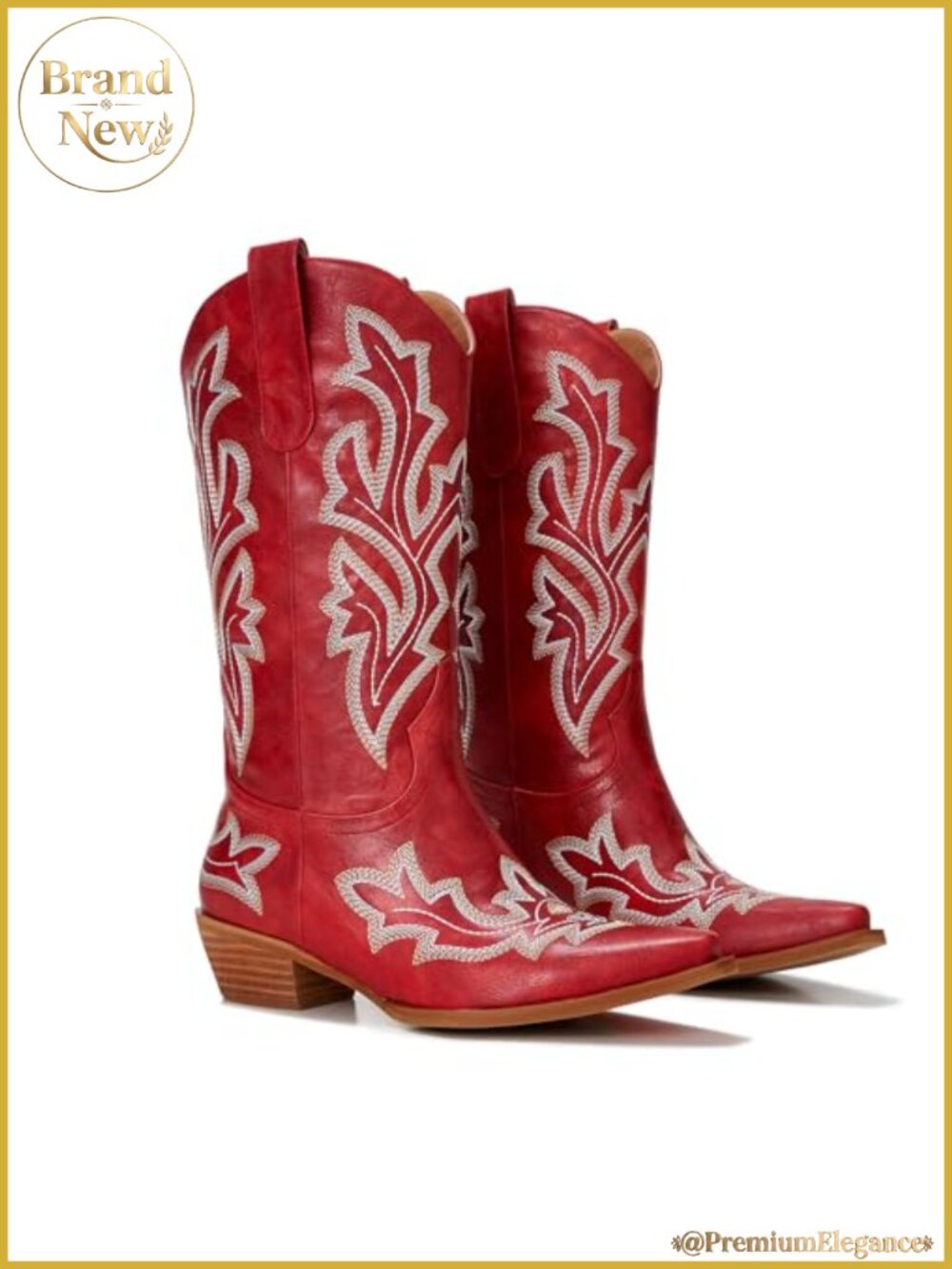 Women's Embroidered Western Cowgirl Boots Snip Toe Low Block Heel PU Comfort